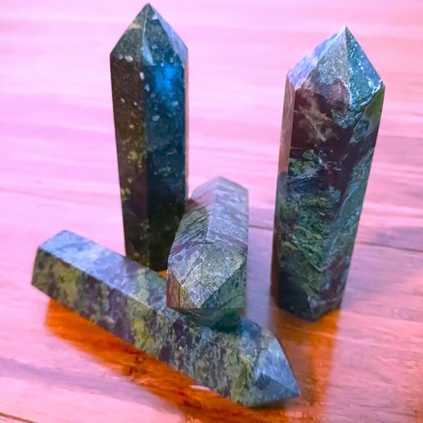 Dragon Bloodstone Hexagonal Point Tower-Obelisk