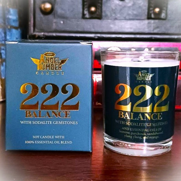 Angel Number Candle 222 Balance with Sodalite Gemstones