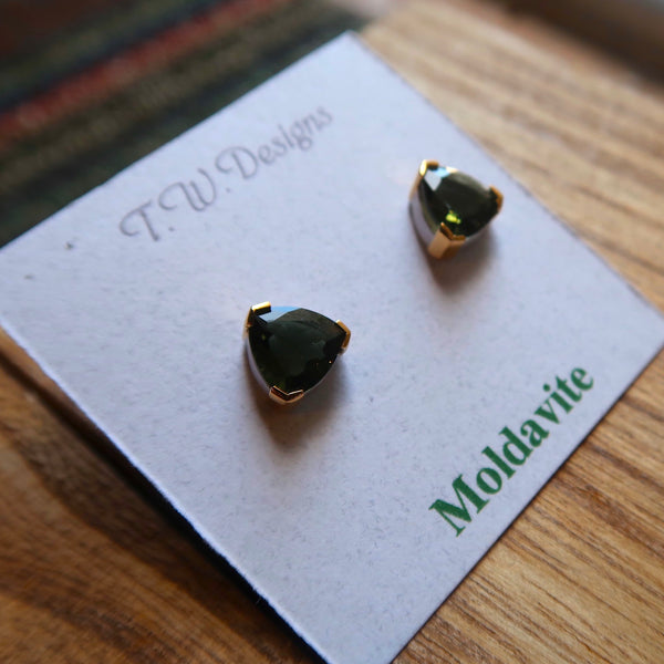 Moldavite Sterling Silver Stud Earrings