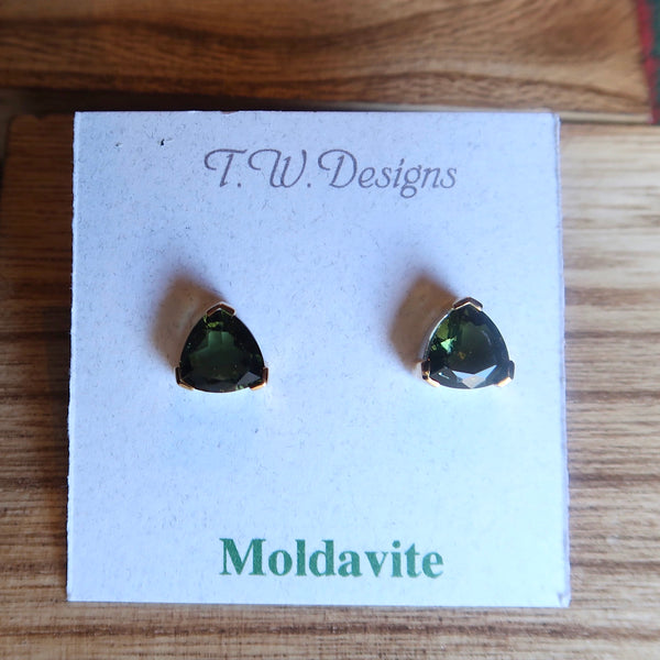 Moldavite Sterling Silver Stud Earrings