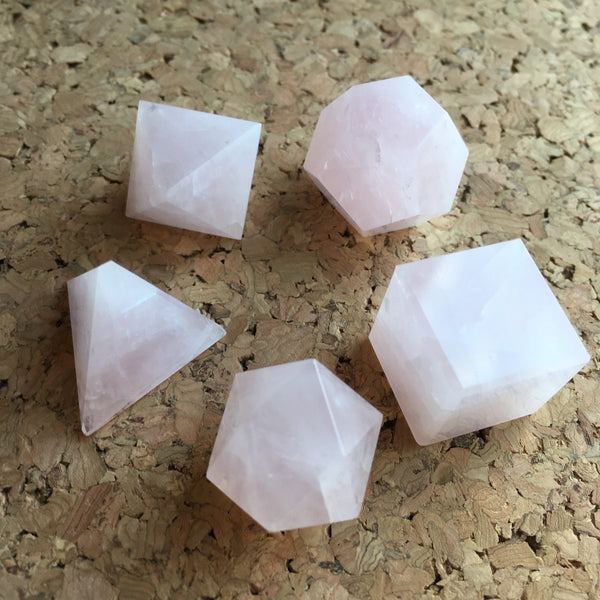 5 Pieces Rose Quartz Platonic Solids Sacred Geometric Set Crystal