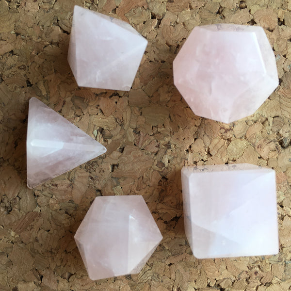5 Pieces Rose Quartz Platonic Solids Sacred Geometric Set Crystal