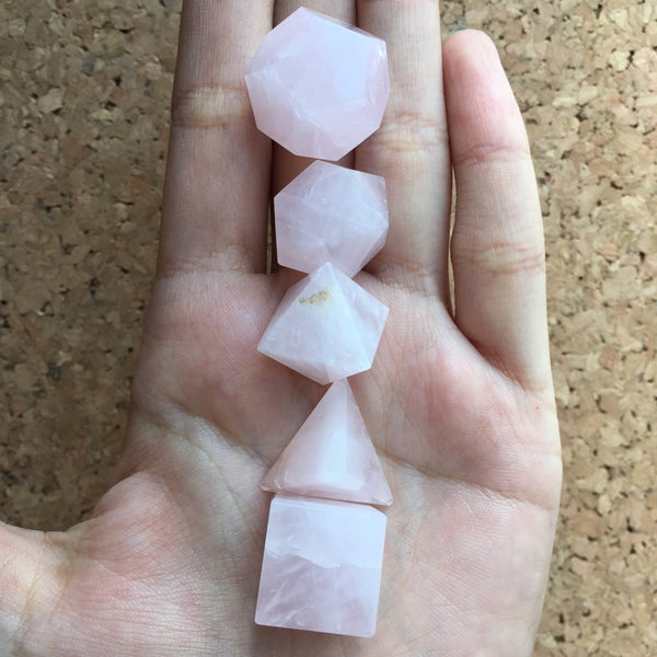 5 Pieces Rose Quartz Platonic Solids Sacred Geometric Set Crystal