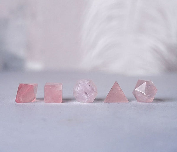 5 Pieces Rose Quartz Platonic Solids Sacred Geometric Set Crystal