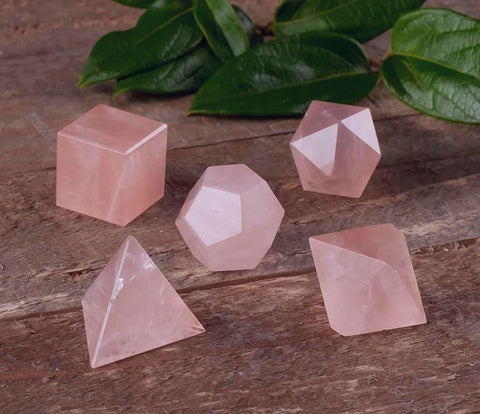 5 Pieces Rose Quartz Platonic Solids Sacred Geometric Set Crystal